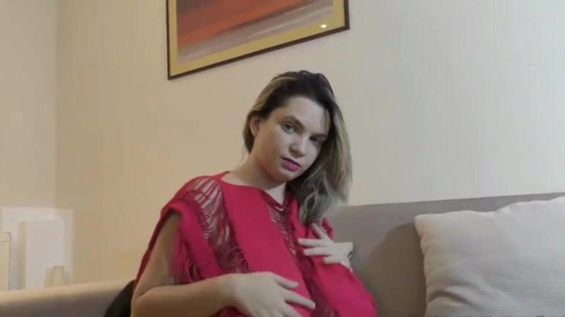 Cute Kitty in crimson have fun bouncing her biggest congenital mangos